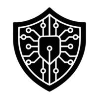 Innovative cybersecurity shield integrated with binary code in modern isolated silhouette vector