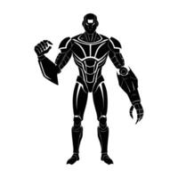 Futuristic cyborg featuring one robotic arm in a striking isolated silhouette vector