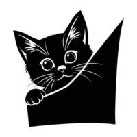 Minimalist kitten peeking shyly from behind an object in a playful scene vector