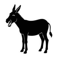 Vocal donkey braying with open mouth and upright ears in isolated silhouette design vector