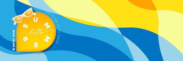 Summer web party banner template with ripple abstract wave background tropical beach vibes vector