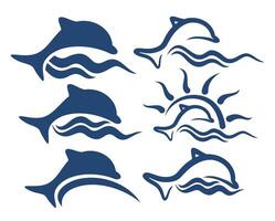 Logos with wave and dolphins. vector