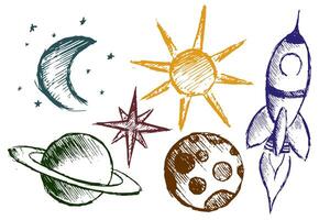 Space objects with rocket. vector