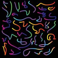 Set of Abstract Pattern of 3D Wavy Lines with Color Gradient on a Black Background. vector
