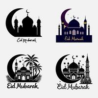 Silhouette of Mosque with Crescent Moon in Background vector