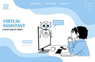 Virtual assistant Chat bot AI concept landing page vector