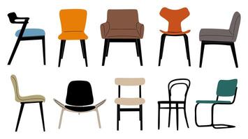 Set of chairs with different colors and designs vector
