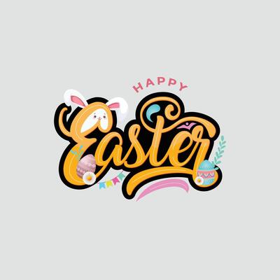 Happy Easter Day typography design featuring pink eggs and flowers. A modern, stylish Easter design with soft pastel colors, perfect for seasonal greetings and decor