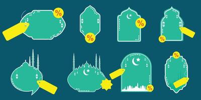 collection of sale tags or discount labels in the form of mosques and windows, for Ramadan and Eid elements vector