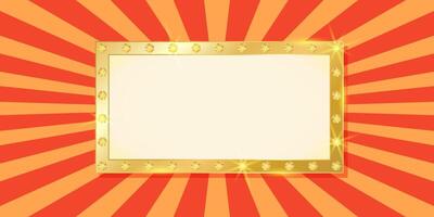Golden frame on retro circus background with empty copy space. illustration for casino, amusement park, carnival, funfair and other events vector