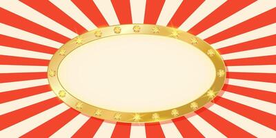 Golden oval frame on retro circus background with empty copy space. illustration for casino, amusement park, carnival, funfair and other events and performance vector