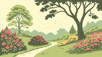 A peaceful scene of a forest, botanical garden background vector