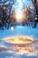 Winter landscape with snow and sun photo
