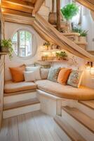 A small living room with a couch and a window photo