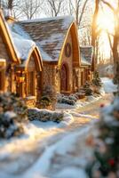 A house with snow on the ground and trees photo