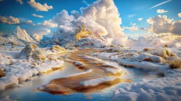 A river flows through a snowy landscape photo