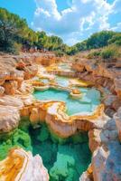 The beautiful turquoise water in the middle of a canyon photo