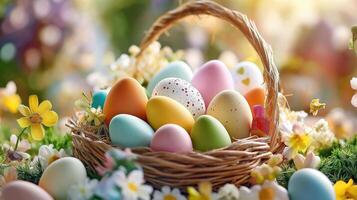 Easter eggs in basket photo