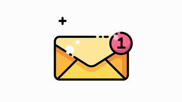 Yellow envelope with a notification of one new message animation video