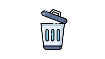 Blue and gray open trash can icon animation video