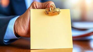 A person holding a clipboard with a note on it photo