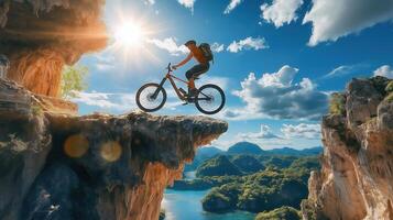 Mountain biker on the edge of a cliff photo