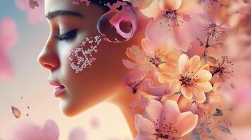 A woman with flowers on her face photo