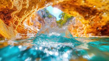Water splashing into the cave photo