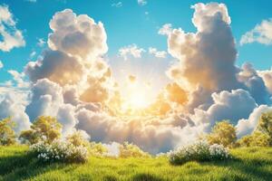 The sun shines through the clouds in the sky photo