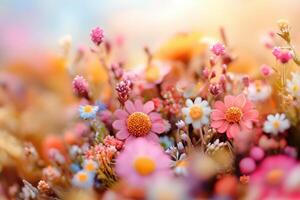 A bunch of colorful flowers are shown in this photo