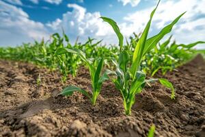 Corn plants growing in a field photo