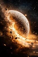 An image of a planet with a large asteroid photo