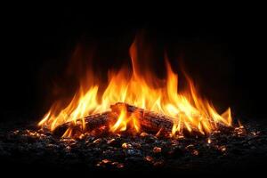 The flame of a dying fire in the darkness. Generated by artificial intelligence photo