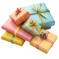 Stack of Gift Boxes with Colorful Wrapping and Ribbons on png