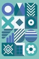 A colorful abstract design of cubes and squares with a blue background vector