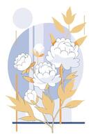 Line art of peonies, with gold lines vector