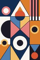 Geometric poster Bauhau cover template with abstract geometry. Retro minimal shapes, forms, lines vector