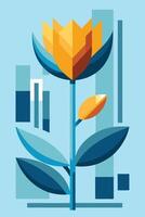 A simple design of the Bauhaus with an orange tulip flower in red and blue tones vector