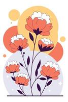 Line art of peonies, with gold lines on a dark blue background vector