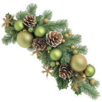 Christmas Pine Branch with Golden Ornaments and Pinecones on png