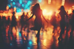 Blurred image of street party with dancing at night. Generated by artificial intelligence photo