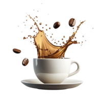 Dynamic Coffee Splash with Flying Beans and Realistic Droplets png