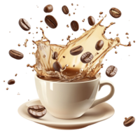 Coffee Cup with Splashing Coffee and Floating Coffee Beans png