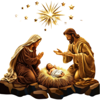 Nativity Scene with Mary Joseph and Baby Jesus under Star of Bethlehem png