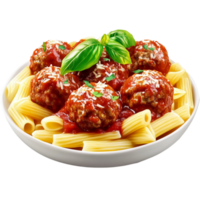Plate of Spaghetti with Meatballs and Basil png