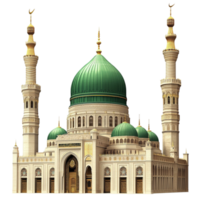 A Green dome mosque with minarets on Islamic architecture religious building png