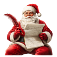 Santa Claus reading wish list with feather pen on Christmas holiday character png