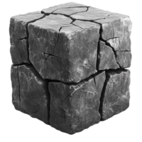 Realistic cracked stone cube on 3D rock block png