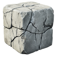Cracked concrete cube on broken stone block construction png
