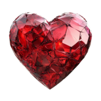 Shattered ruby red heart with reflective broken glass effect png